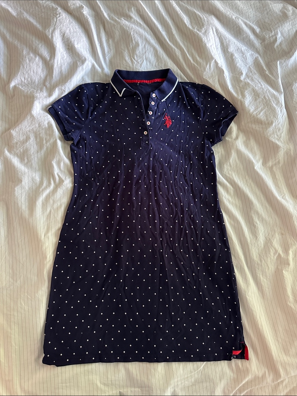 Tommy Hilfiger - Navy Polo Dress with White Polka Dots - M